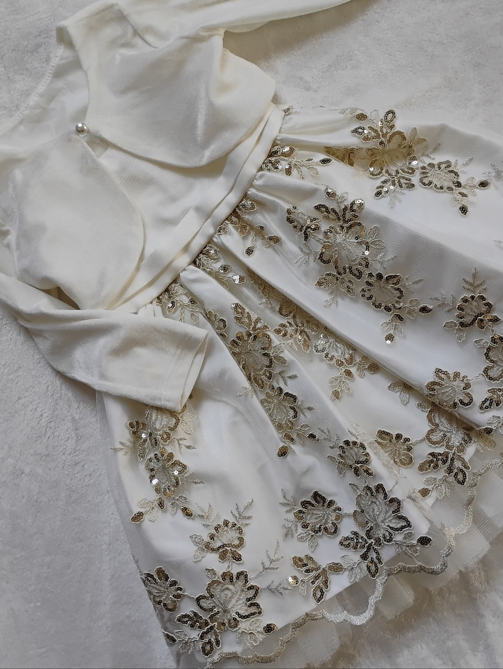 Beautiful Ivory & Gold Sequin Satin Tulle Dress | Special Occasion | 2T